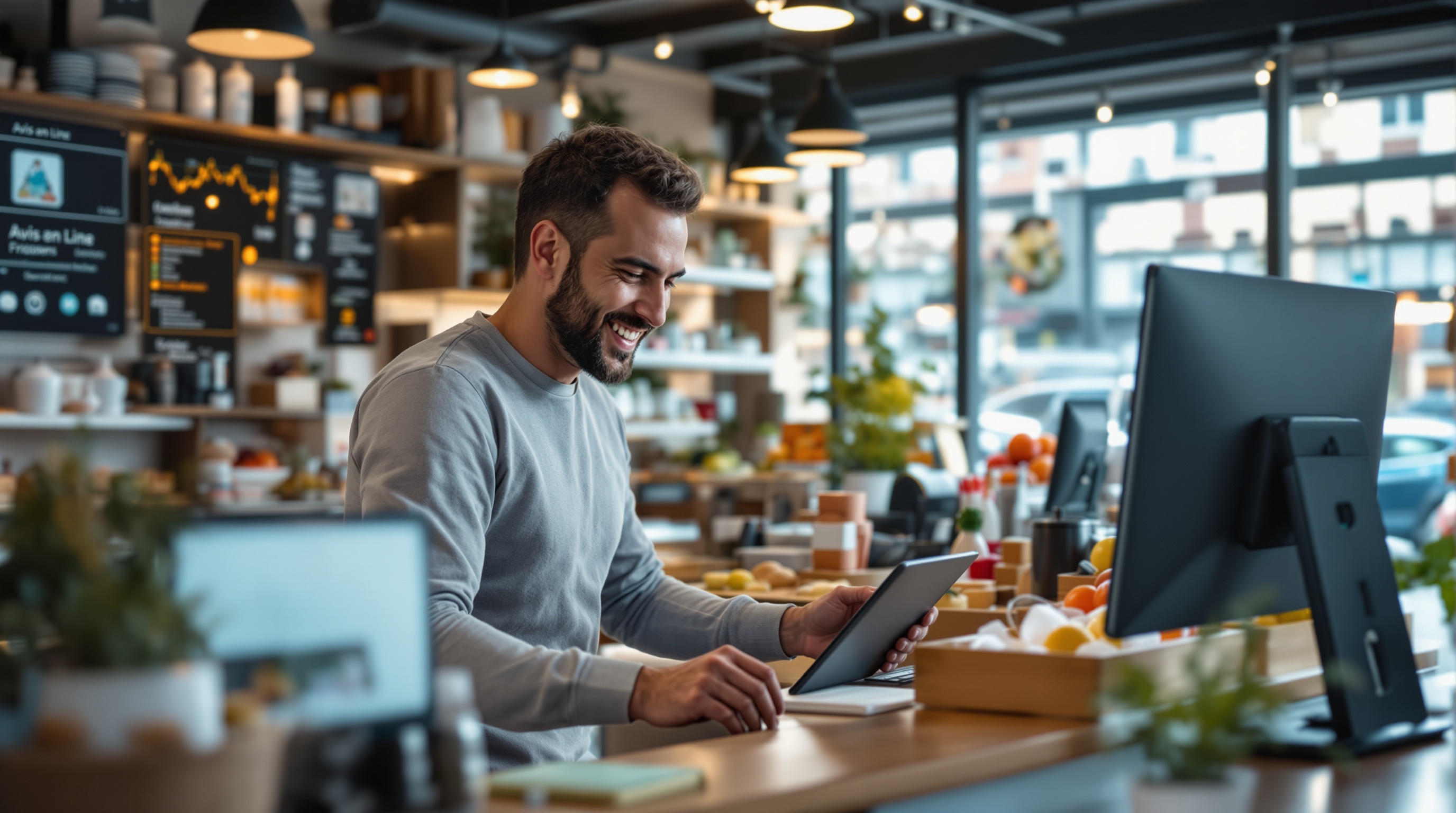 Un Commerçant De Fribourg Utilisant Des Outils Digitaux Dans Son Magasin Moderne.